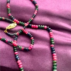 Stunning 14k yellow gold real sapphire, ruby and emerald strand necklace 😍
